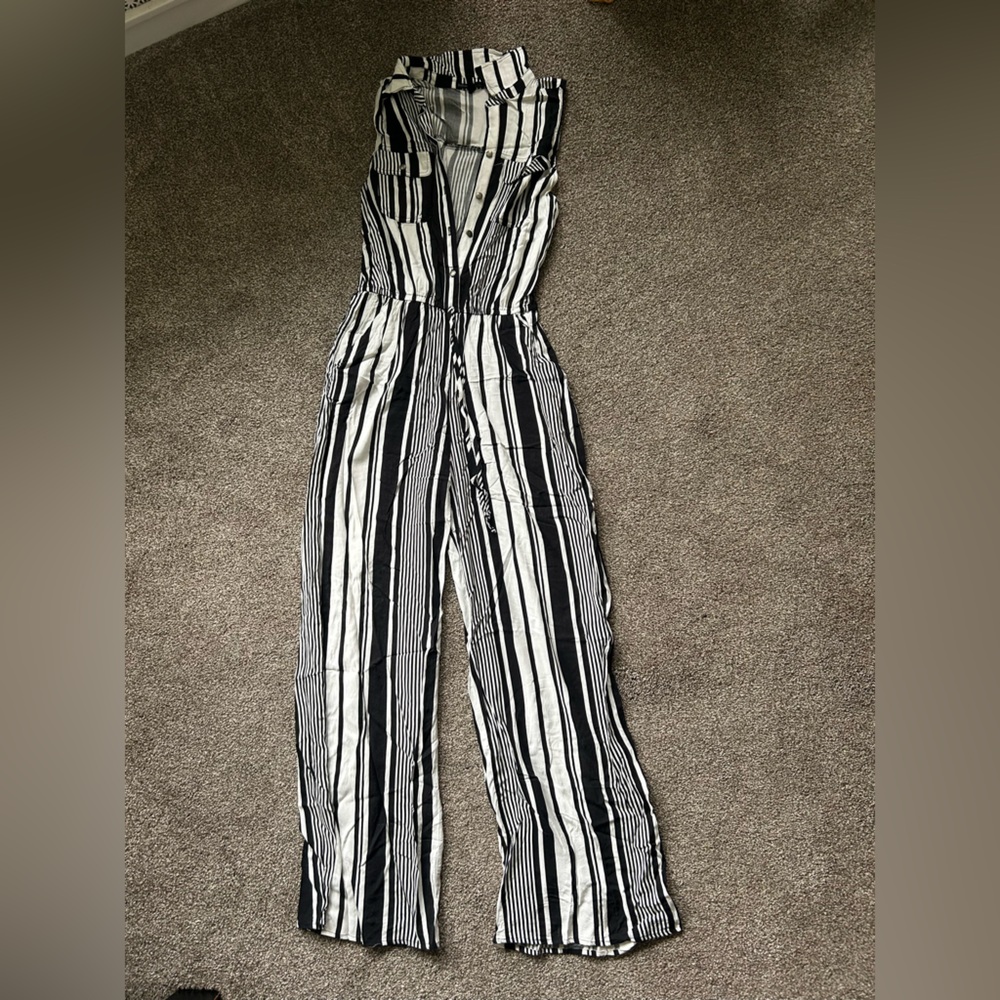 BeBop Black and White Striped Jumpsuit